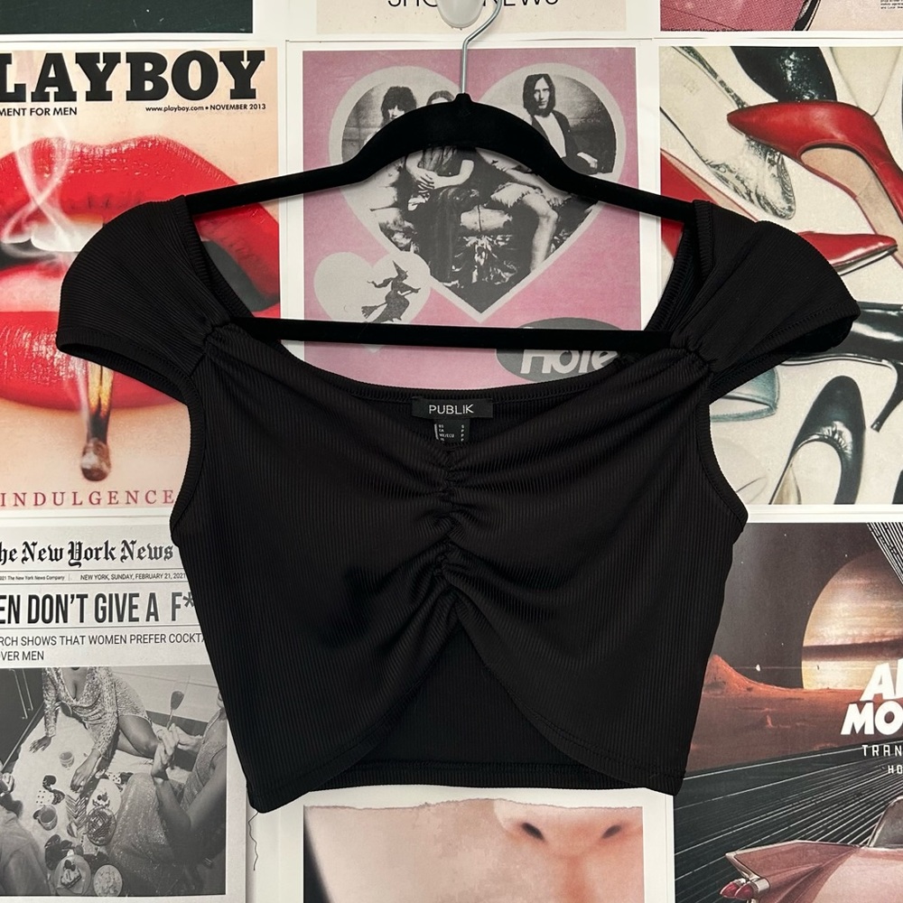 black off the shoulder crop top